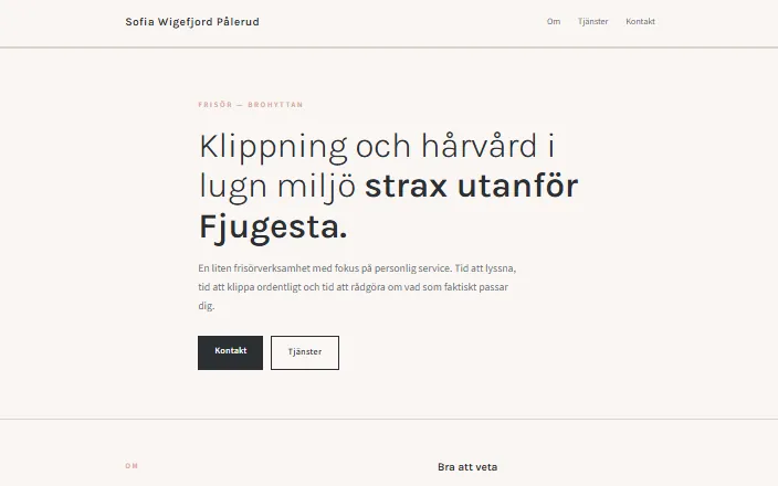 Skärmdump av Sofia Wigefjord Påleruds hemsida