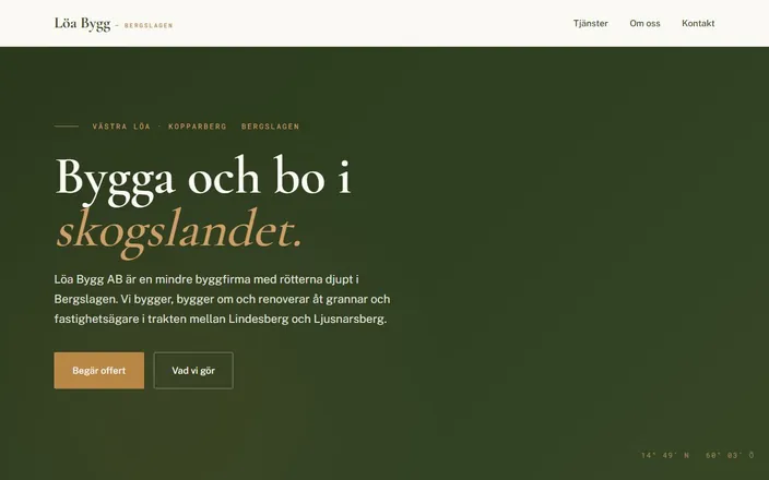 Skärmdump av Löa Bygg ABs hemsida