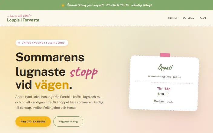 Skärmdump av Loppis i Torvestas hemsida