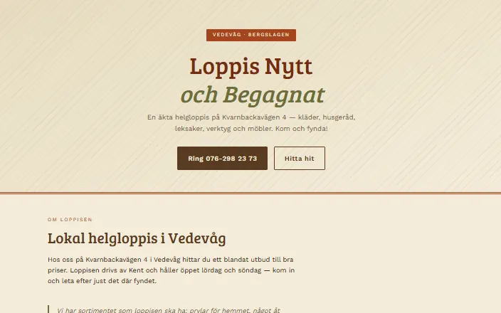 Skärmdump av Loppis Nytt och Begagnats hemsida