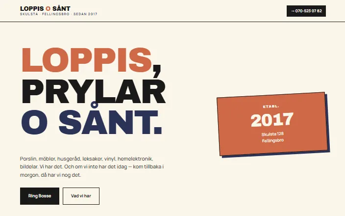 Skärmdump av Loppis o Sånts hemsida