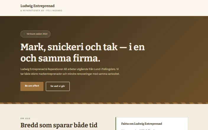 Skärmdump av Ludwig Entreprenad & Reparationer ABs hemsida
