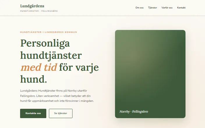 Skärmdump av Lundgårdens Hundtjänsters hemsida