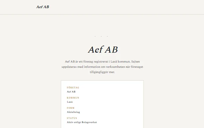 Skärmdump av Aef ABs hemsida