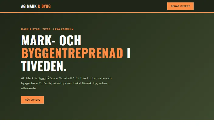 Skärmdump av AG Mark & Byggs hemsida