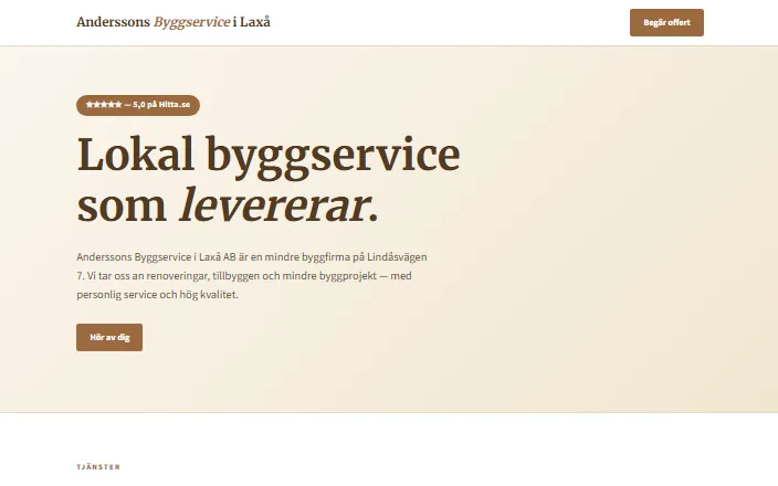 Skärmdump av Anderssons Byggservice i Laxå ABs hemsida