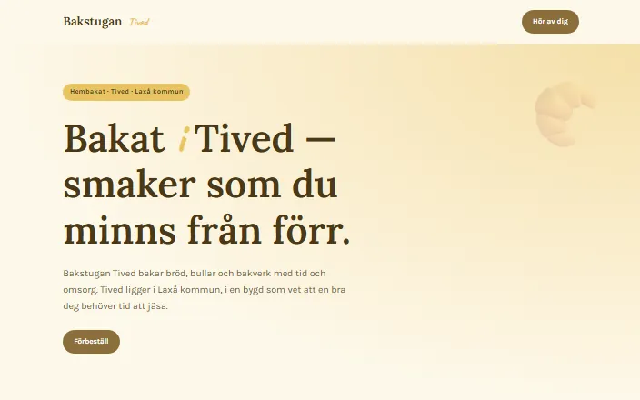 Skärmdump av Bakstugan Tiveds hemsida