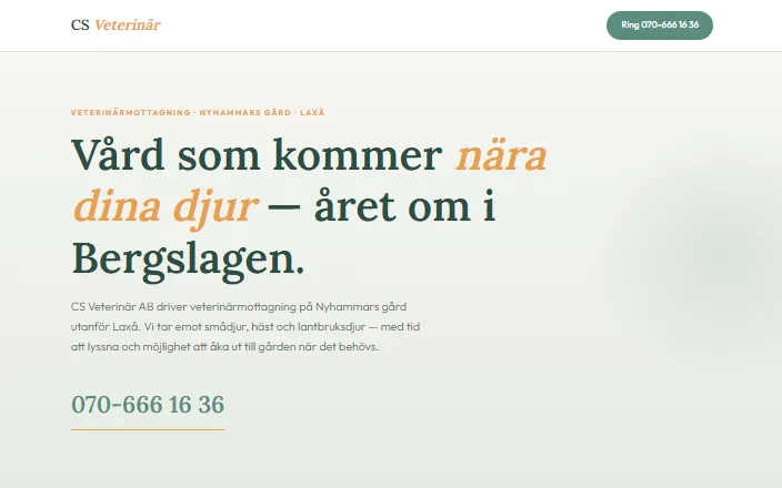 Skärmdump av CS Veterinärs hemsida