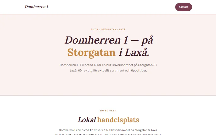 Skärmdump av Domherren 1 i Filipstad ABs hemsida