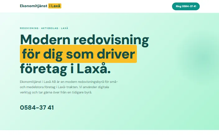 Skärmdump av Ekonomitjänst i Laxå ABs hemsida