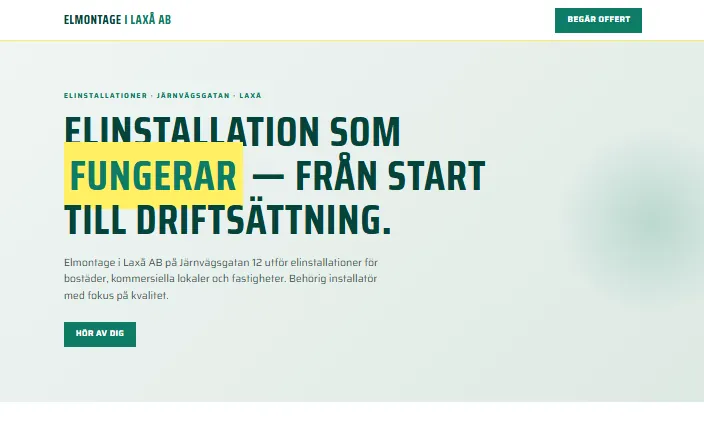 Skärmdump av Elmontage i Laxå ABs hemsida