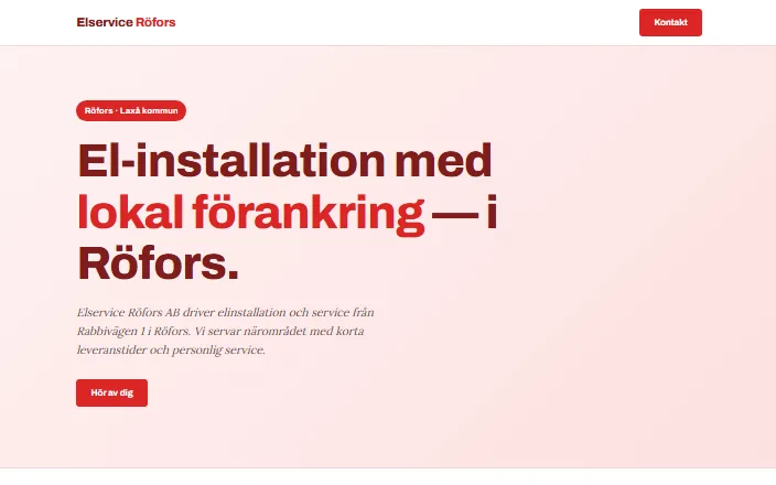 Skärmdump av Elservice Röfors ABs hemsida