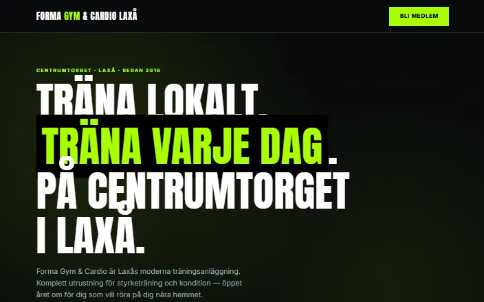 Skärmdump av Forma Gym & Cardio Laxås hemsida