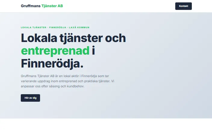 Skärmdump av Gruffmans Tjänster ABs hemsida