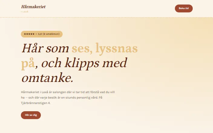 Skärmdump av Hårmakeriet i Laxås hemsida
