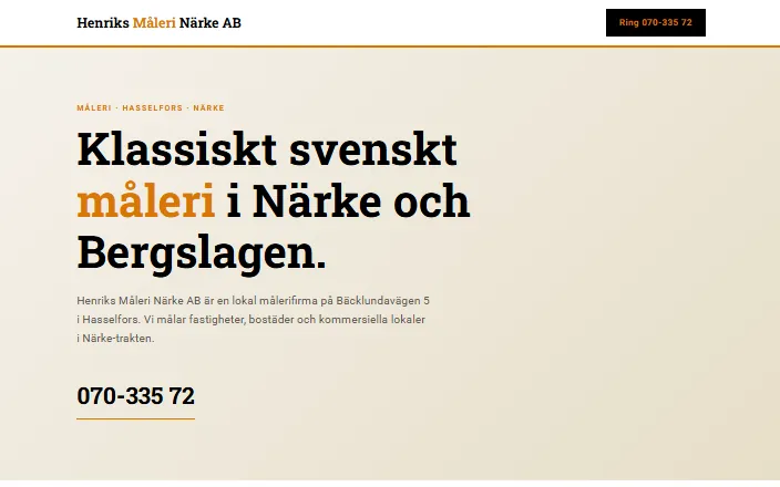 Skärmdump av Henriks Måleri Närke ABs hemsida
