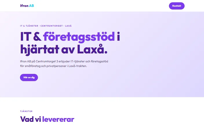 Skärmdump av Ifron ABs hemsida