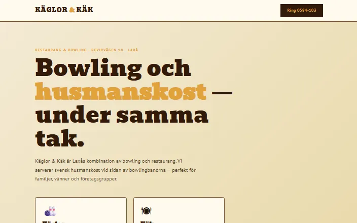 Skärmdump av Käglor & Käks hemsida