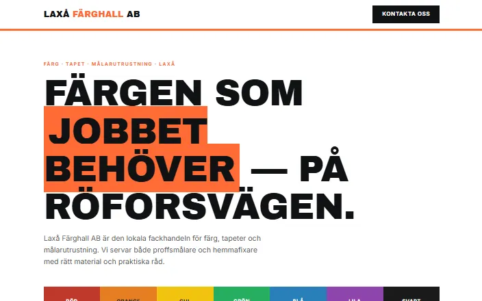 Skärmdump av Laxå Färghall ABs hemsida
