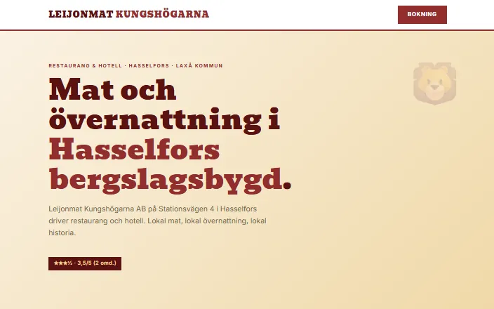 Skärmdump av Leijonmat Kungshögarnas hemsida