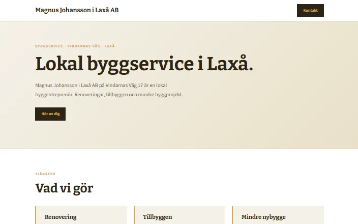 Skärmdump av Magnus Johansson i Laxå ABs hemsida