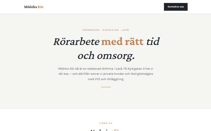 Skärmdump av Möörks Rör ABs hemsida