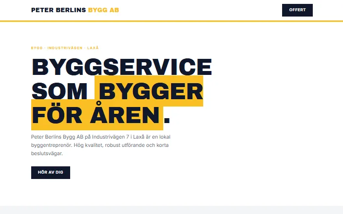 Skärmdump av Peter Berlins Bygg ABs hemsida