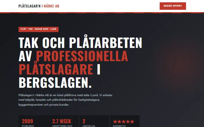 Skärmdump av Plåtslagar'n i Närke ABs hemsida