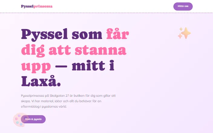 Skärmdump av Pysselprinsessas hemsida