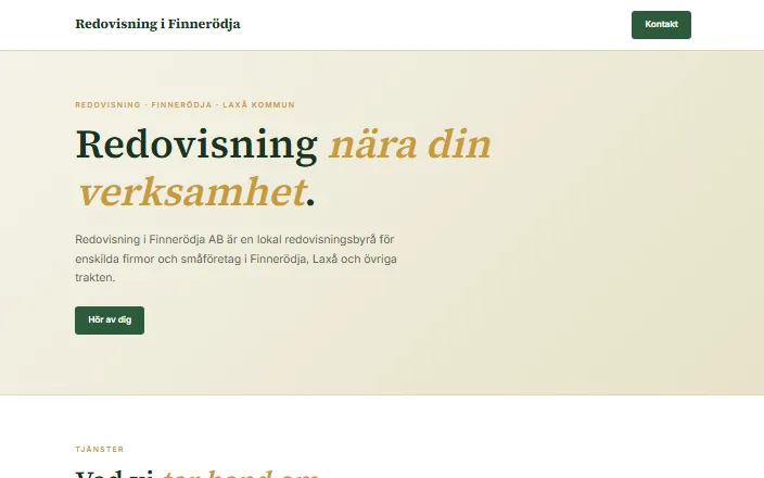 Skärmdump av Redovisning i Finnerödja ABs hemsida