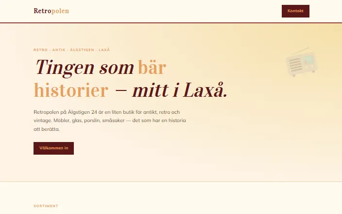 Skärmdump av Retropolens hemsida