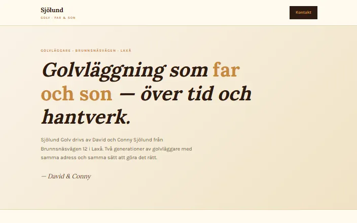 Skärmdump av Sjölund Golvs hemsida