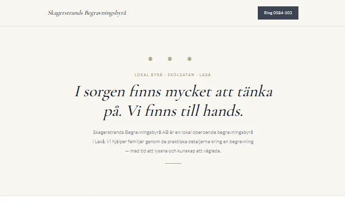 Skärmdump av Skagerstrands Begravningsbyrås hemsida