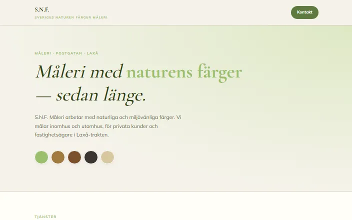 Skärmdump av S.N.F. Måleris hemsida