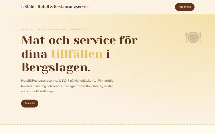 Skärmdump av Hotell&Restaurangservice L Ståhls hemsida