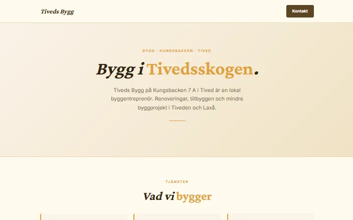 Skärmdump av Tiveds Byggs hemsida