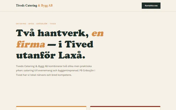 Skärmdump av Tiveds Catering & Bygg ABs hemsida