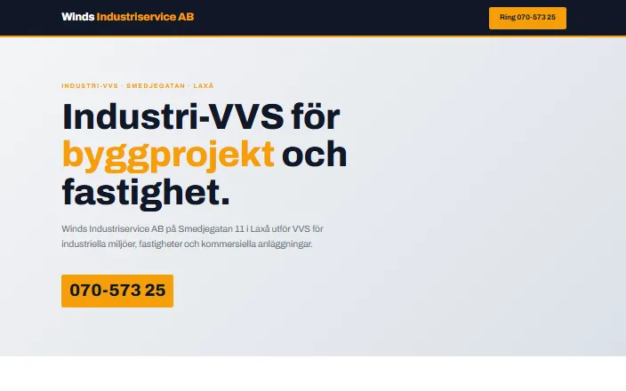 Skärmdump av Winds Industriservice ABs hemsida