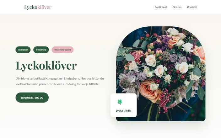 Skärmdump av Lyckoklövers hemsida