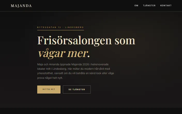 Skärmdump av Majandas hemsida