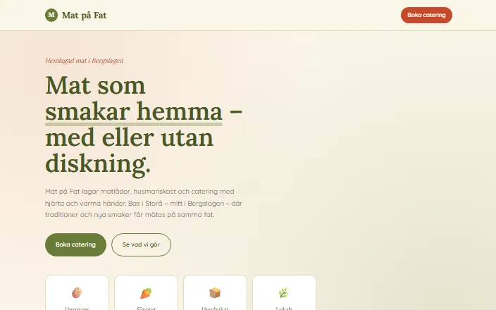 Skärmdump av Mat på Fats hemsida
