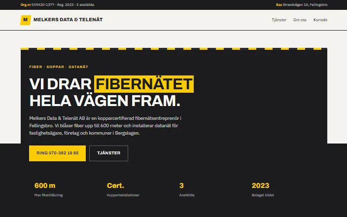 Skärmdump av Melkers Data & Telenät ABs hemsida