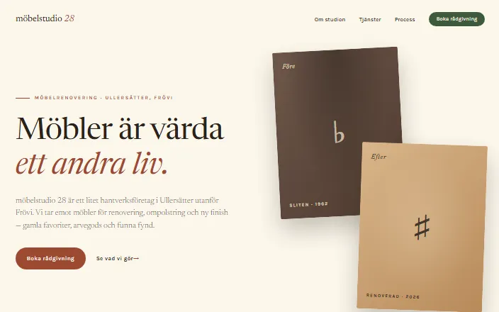 Skärmdump av möbelstudio 28s hemsida