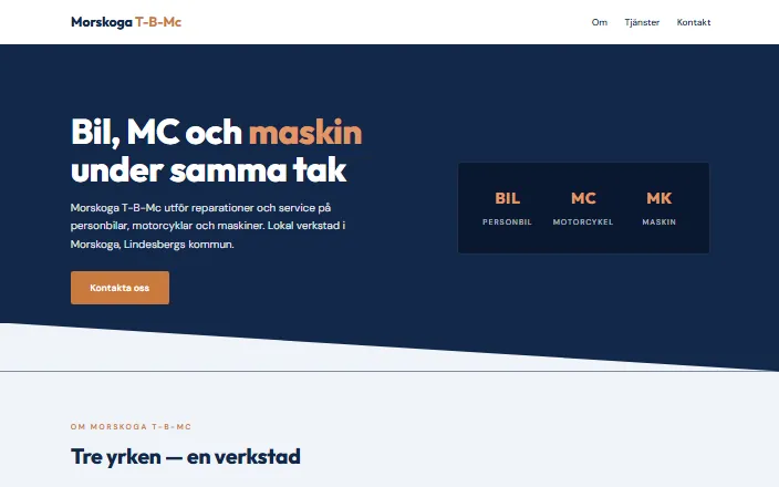 Skärmdump av Morskoga T-B-Mcs hemsida