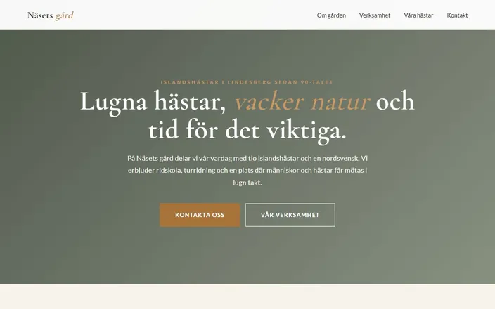 Skärmdump av Näsets gårds hemsida