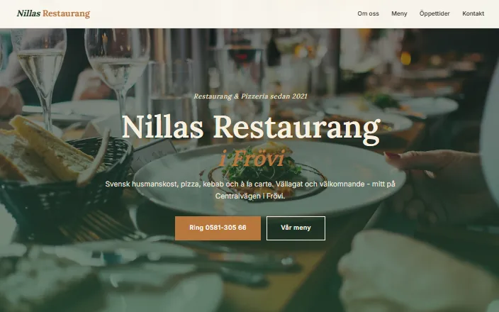 Skärmdump av Nillas Restaurang Frövis hemsida