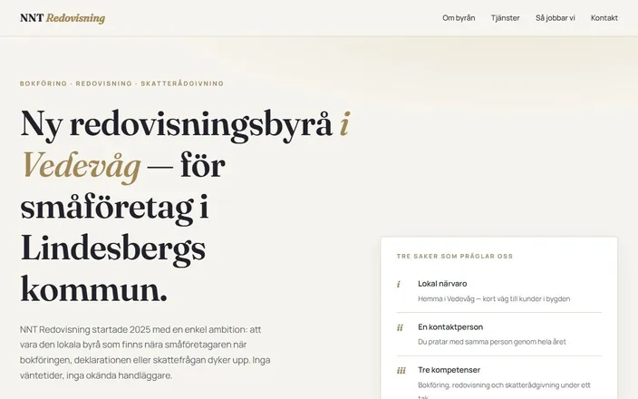 Skärmdump av NNT Redovisnings hemsida