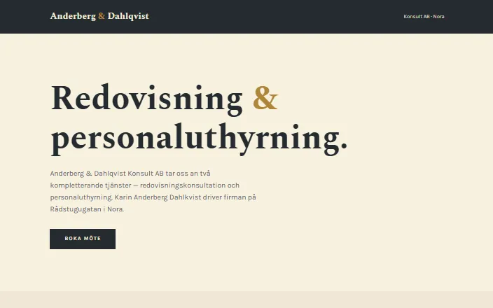 Skärmdump av Anderberg & Dahlqvist Konsult ABs hemsida