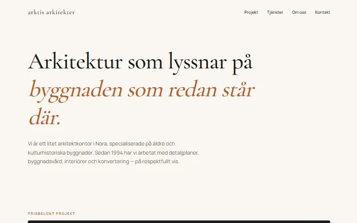 Skärmdump av Arktis Arkitekters hemsida