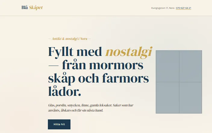 Skärmdump av Blå Skåpets hemsida